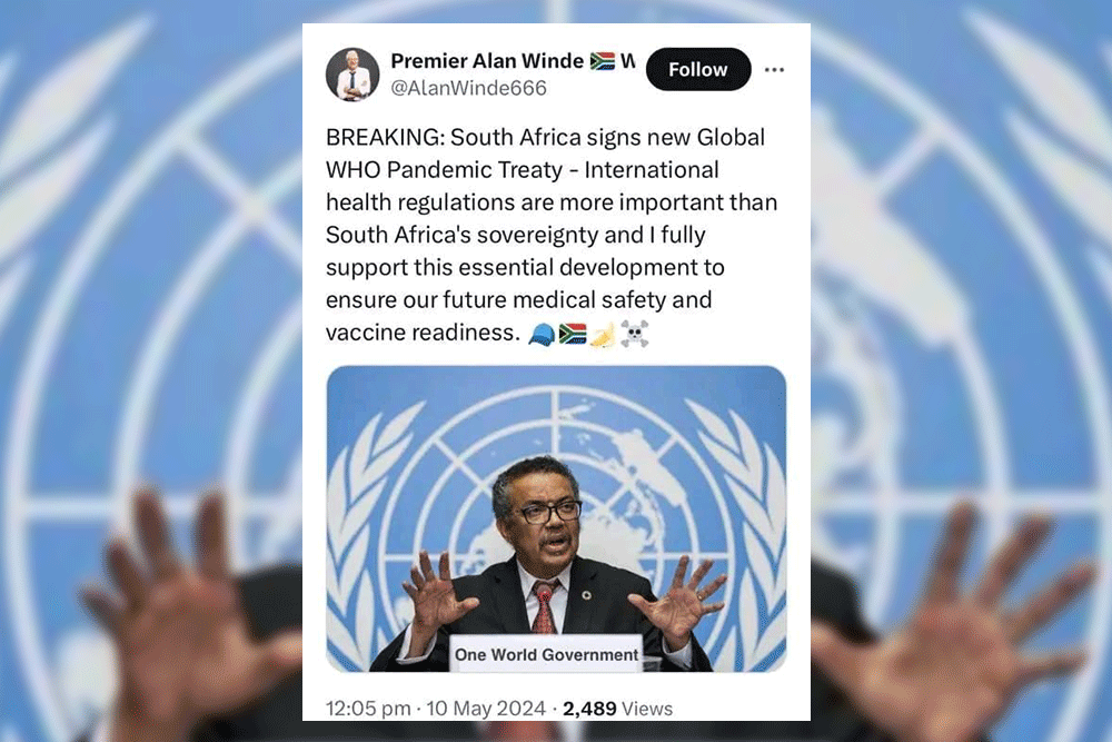 South Africa hasn’t signed WHO pandemic treaty – X post from parody account and treaty remains a draft