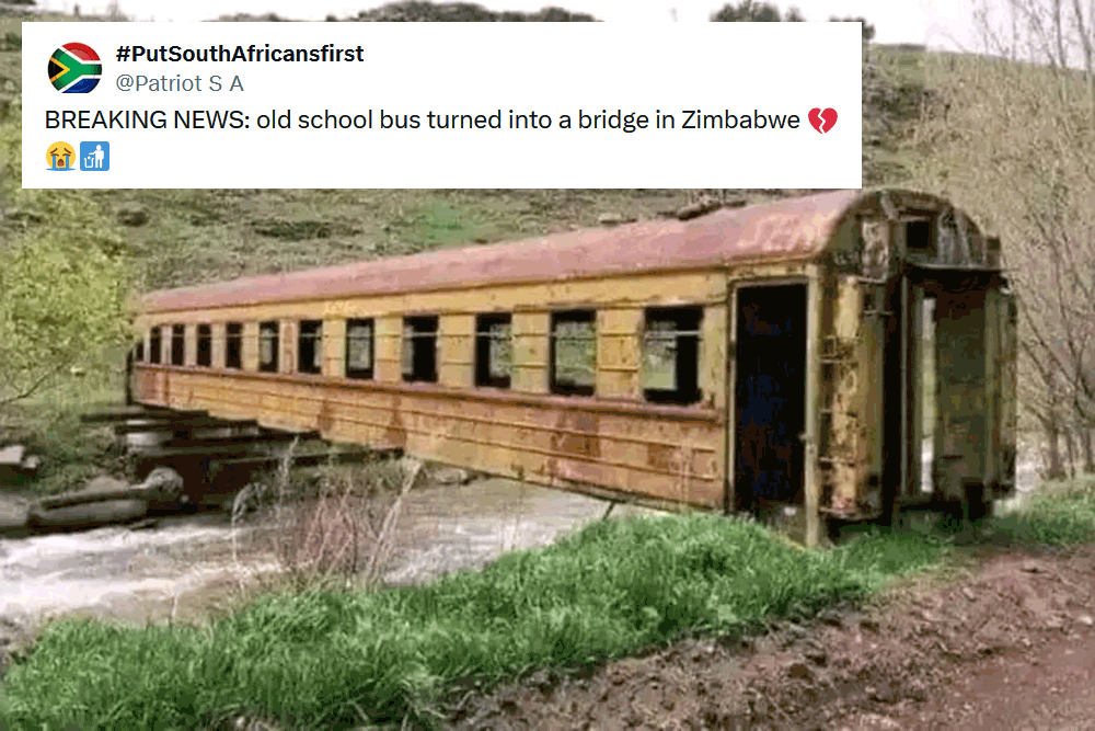 Xenophobic posts mislabel a photo of a local oddity in the country of Georgia, a train carriage turned into a bridge, to paint Zimbabwe as backwards.