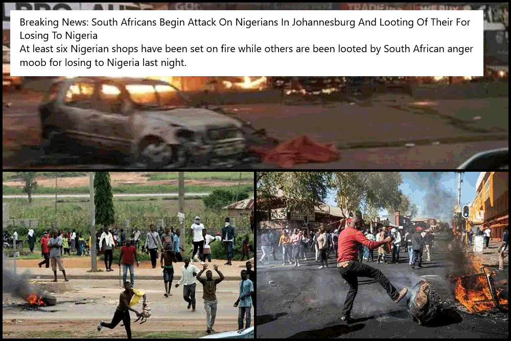 There was no violence after South Africa lost to Nigeria in an Africa Cup of Nations football semifinal, despite a controversial Nigerian embassy warning. Photos used to claim otherwise are from 2019.