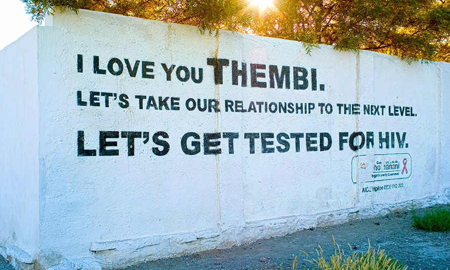 An Aids awareness mural on the road into the township outside Beaufort West in the Western Cape. (Chris Kirchhoff, Media Club South Africa)