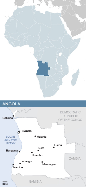 Map of Angola and Africa