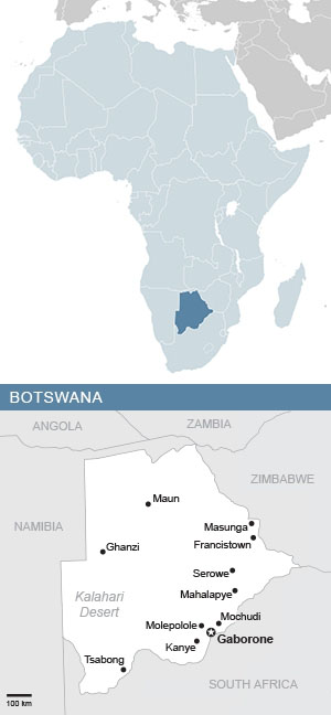 Map of Botswana and Africa
