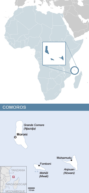 Map of the Comoros and Africa