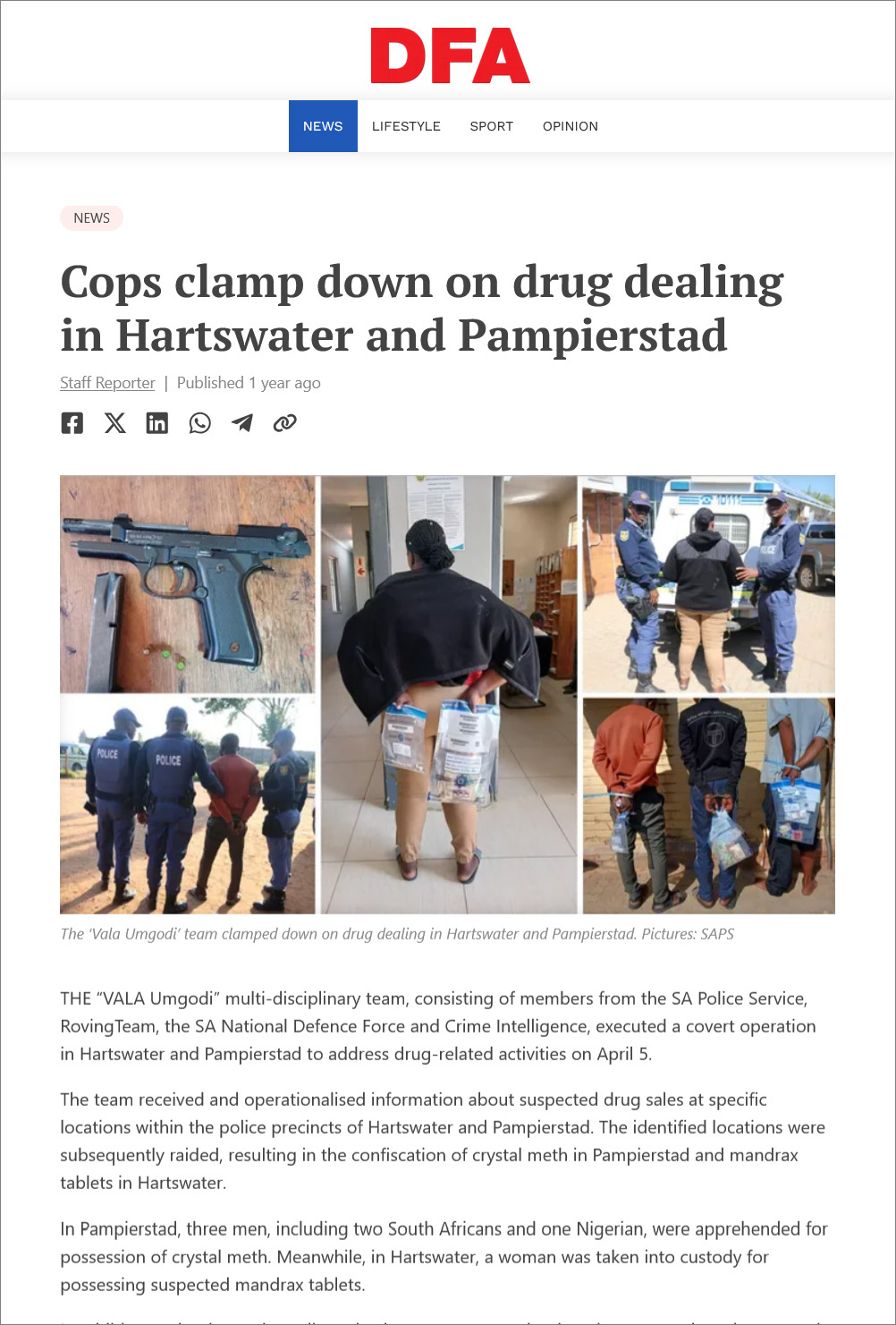 Cops clamp down on drug dealing in Hartswater and Pampierstad