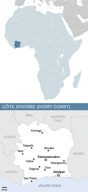 Map of Côte d’Ivoire (Ivory Coast) and Africa