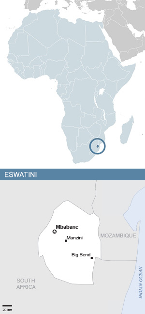 Map of Eswatini and Africa