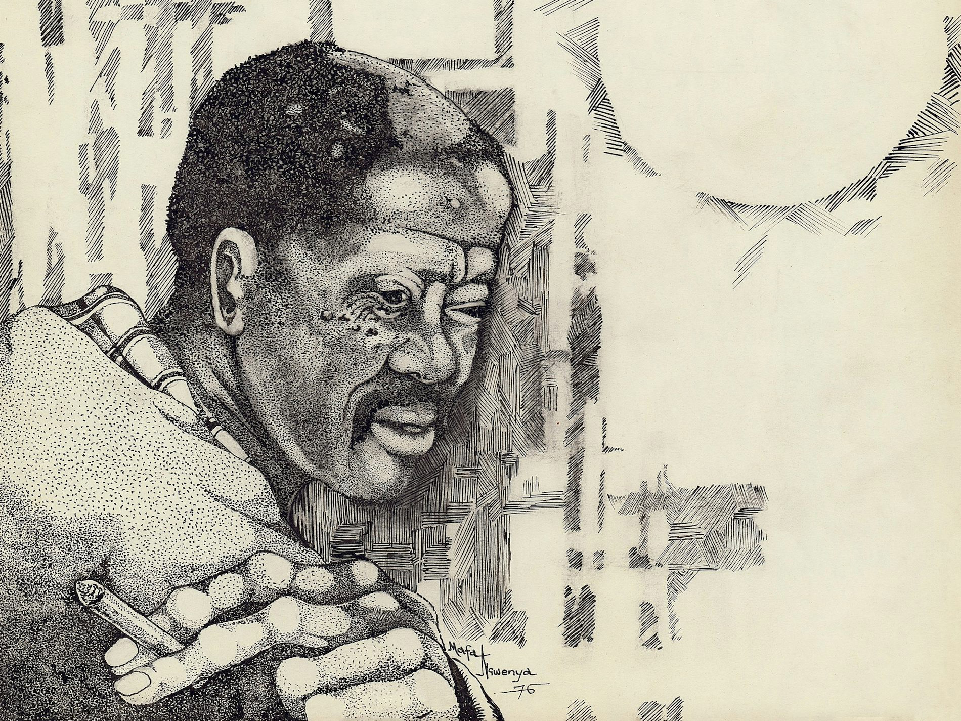 Detail of the cover of Kippie Moeketsi's solo album Hard Top (1976), with artwork by Mafa Ngwenya. (Image courtesy of As-Shams Archive)