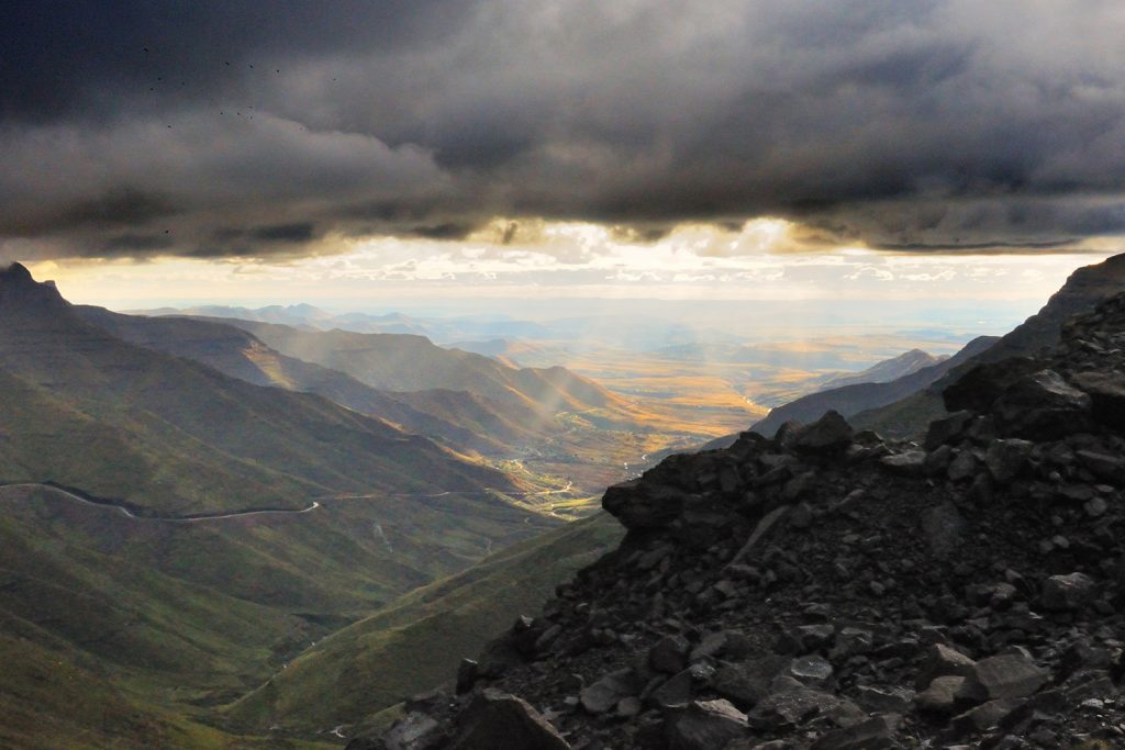 Dark clouds and sunshine in the Lesotho lowlands, close to the Fouriesburg border post into South Africa