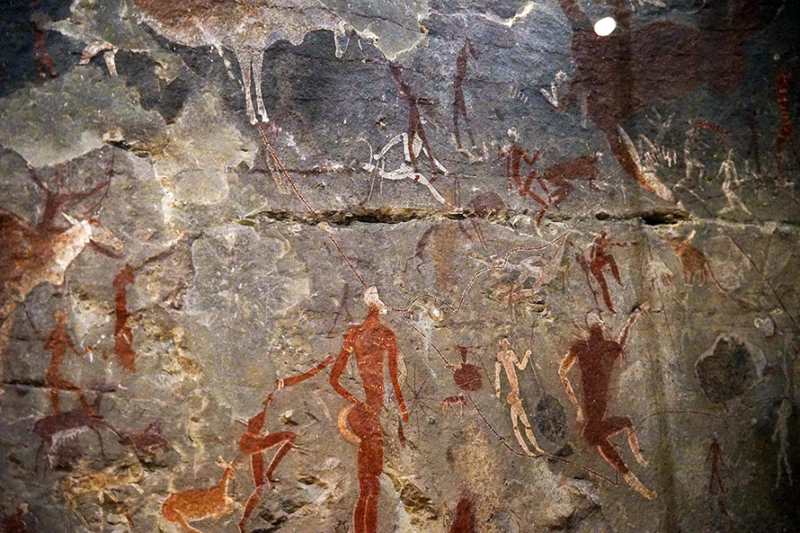 A section of the Linton Panel, one of the richest examples of Stone Age San Bushman rock art, in South Africa's Iziko National Museum in Cape Town. (H Bechen, CC BY-SA 2.0)