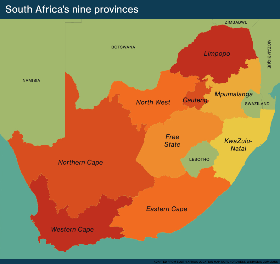 Map of South Africa's nine provinces