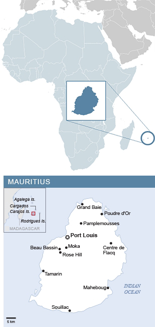 Map of Mauritius and Africa