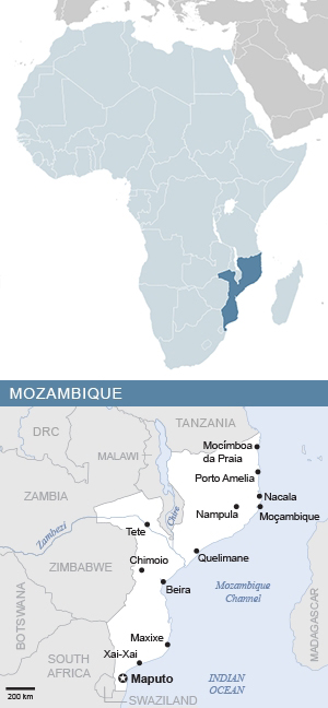 Map of Mozambique and Africa