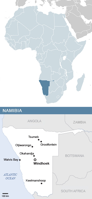 Map of Namibia and Africa