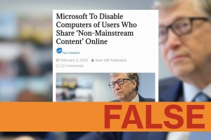 The People's Voice website has made up another lie, that Microsoft plans to shut down computers used to post disinformation – the site's speciality.
