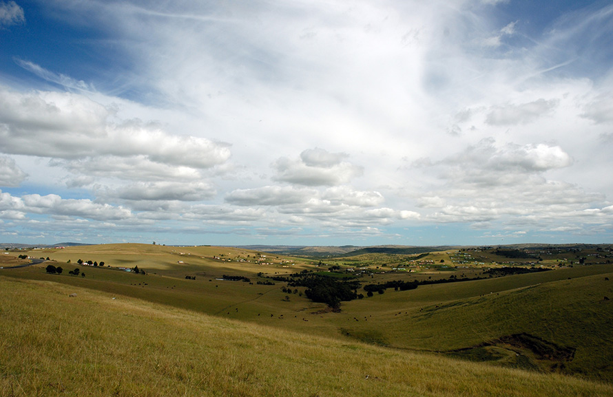 Rolling grasslands in the central Transkei, near the village of Qunu in the eastern region of the Eastern Cape province of South Africa. Qunu is the birthplace of South African statesman Nelson Mandela. (Rodger Bosch, Media Club South Africa)