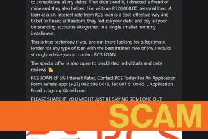 If it sounds too good to be true, it probably is. The South African store card company RCS is not using social media to offer loans of up to R400,000 to people blacklisted from other credit.