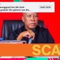 The lazy social media clickbait reuses the same wording, in Afrikaans, teasing “shocking” news about local celebrities – politician Julius Malema, cricketer AB de Villiers, actor Pearl Thusi and more.