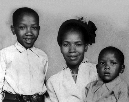 Mandela's sons Thembekile (left) and Makgatho with their mother Evelyn Mase in the early 1950s. When Thembekile died in a car crash in 1969, aged just 23, Mandela was not allowed to attend his funeral.