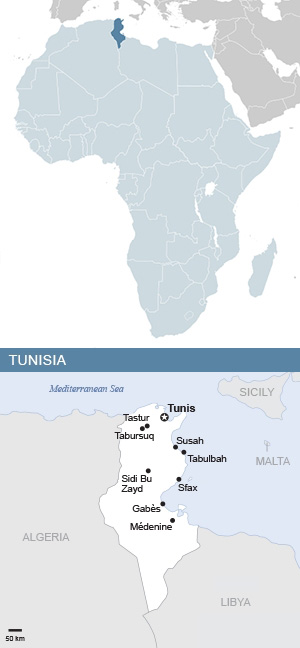 Map of Tunisia and Africa