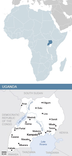 Map of Uganda and Africa