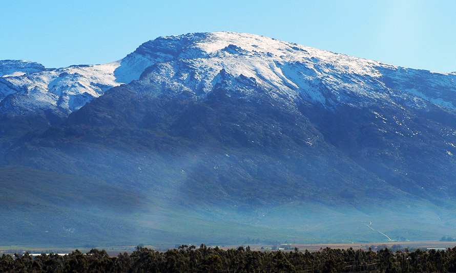 Winter snow on the mountains surrounding the Hex River Valley in the Western Cape. Mountain snowfall generally means freezing conditions across the rest of the country.