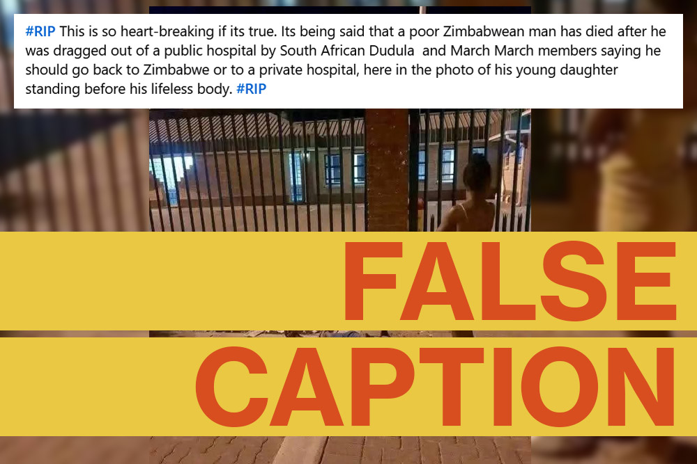 Zimbabwean man dies after Dudula members drag him from South African hospital? No, false claim uses unrelated photo