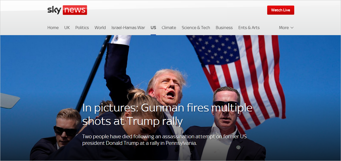 Sky News report on a Donald Trump assassination attempt